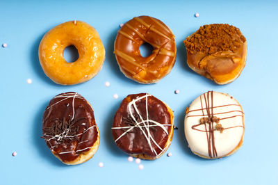 Directly above shot of donuts on table