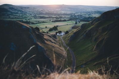 High angle view of road amidst landscape against sky