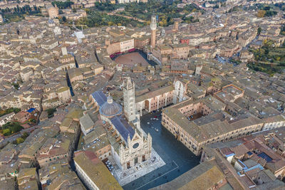 Aerial view of duomo di siena, the romanesque gothic cathedral with mosaic 