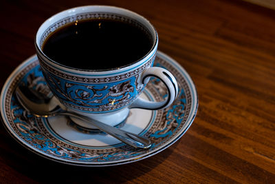 High angle view of coffee on table