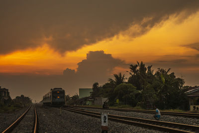 Train against sky during sunset