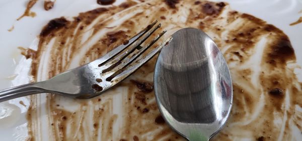 High angle view of food in plate on table