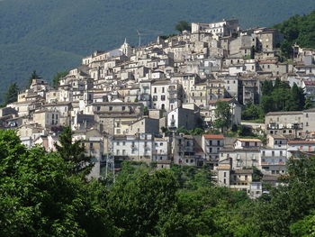 High angle view of buildings in city