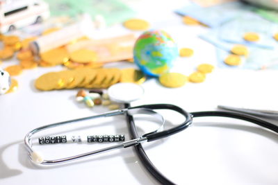 High angle view of eyeglasses on table