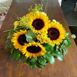 High angle view of sunflowers on table