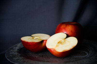 Close-up of fruits in plate on table