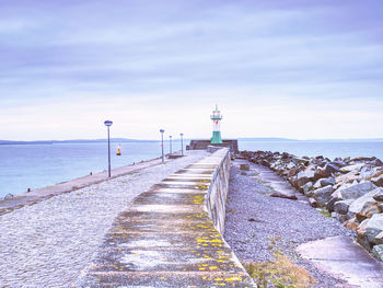 Long stony and concrete mole in sassnitz on island ruegen in germany.