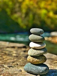 Close-up of stone stack on rock