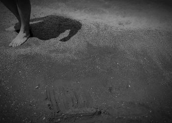 Low section of man on sand at beach