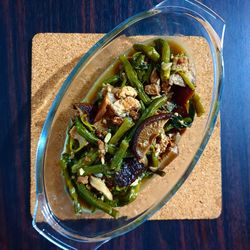 High angle view of salad in bowl on table