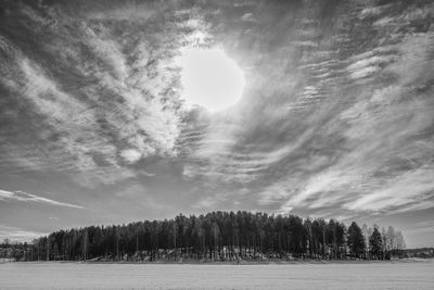 Scenic view of landscape against sky during winter