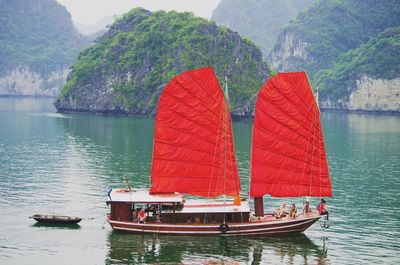 Boats moored in sea