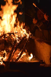 Close-up of bonfire at night