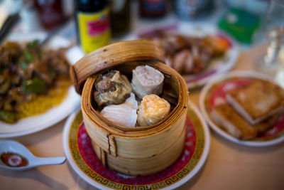 Close-up of food in plate on table