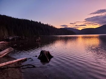 Scenic view of lake against sky during sunset