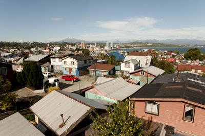 High angle view of townscape against sky