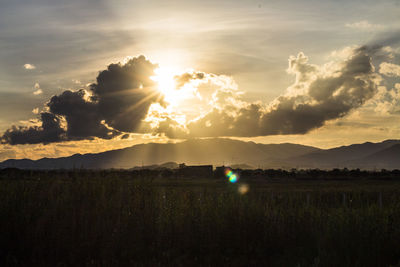 Scenic view of field against sky during sunset