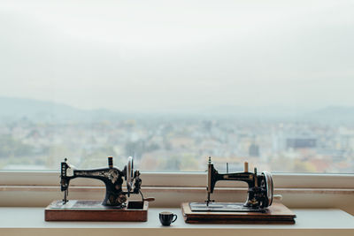 Close-up of sewing machine