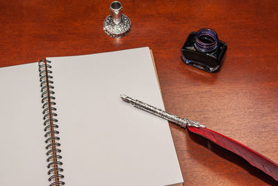 High angle view of pen on table