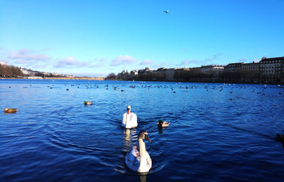 View of calm sea against blue sky