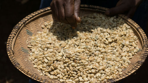High angle view of person preparing food