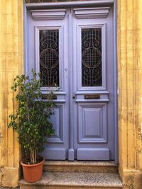 Closed door of building