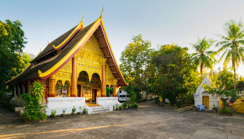 View of temple against building