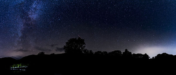 A panoramic view of the milky way and the plough over ullswater