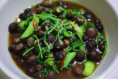 High angle view of meal served in bowl