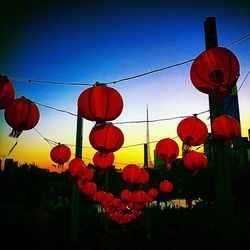 Low angle view of red lanterns