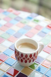 High angle view of coffee on table