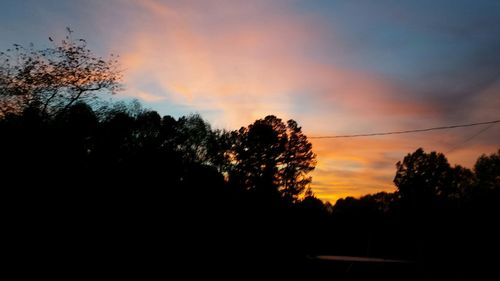 Silhouette of forest at sunset