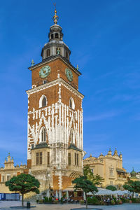 Town hall tower on main market square in krakow, poland