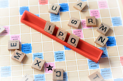 High angle view of text on paper