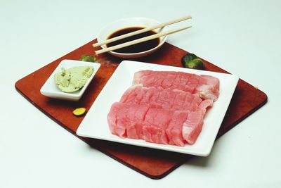 High angle view of dessert in plate on table