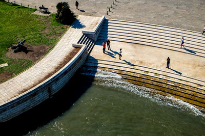 High angle view of man on water