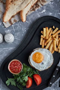 High angle view of breakfast on table