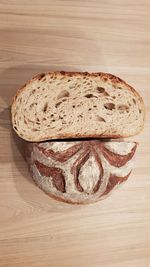 High angle view of bread on cutting board