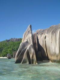 Horse in water against clear blue sky
