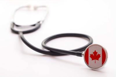 Close-up of stethoscope against white background