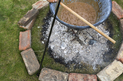 High angle view of stones on shore