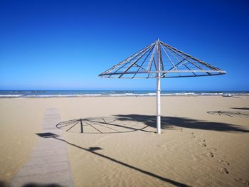 Scenic view of beach against clear blue sky