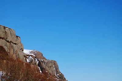 Low angle view of rock formation against blue sky