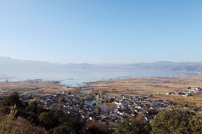 Scenic view of calm sea against clear sky