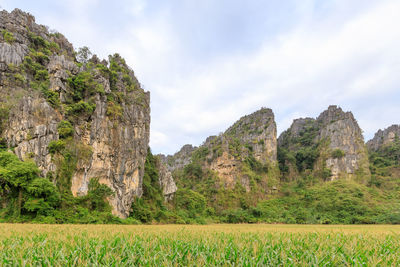 Beautiful limestome mountain range at ban mung village, noen maprang district, phitsanulok, thailand