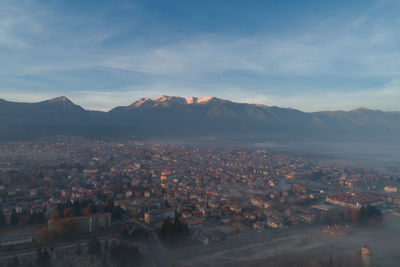 High angle view of townscape against sky