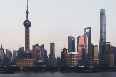 View of skyscrapers against clear sky