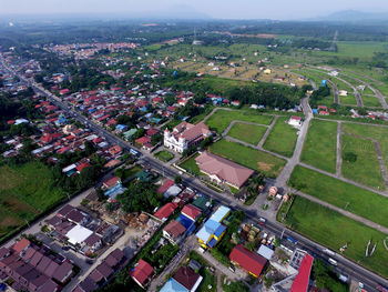 High angle view of cityscape against sky