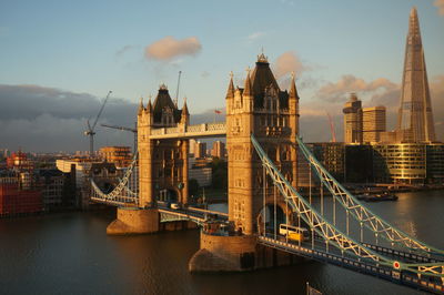High angle view of tower bridge over river in city