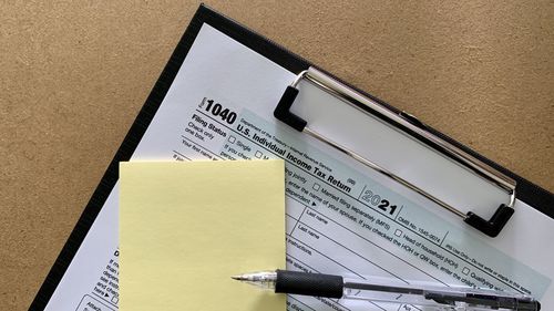 High angle view of pen on table